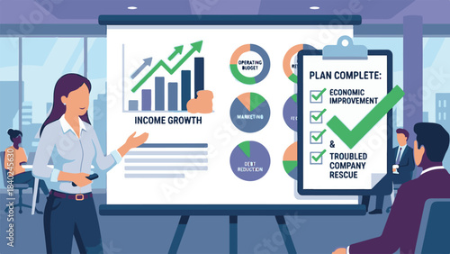 Businesswoman Presenting Financial Growth and Company Improvement Plan