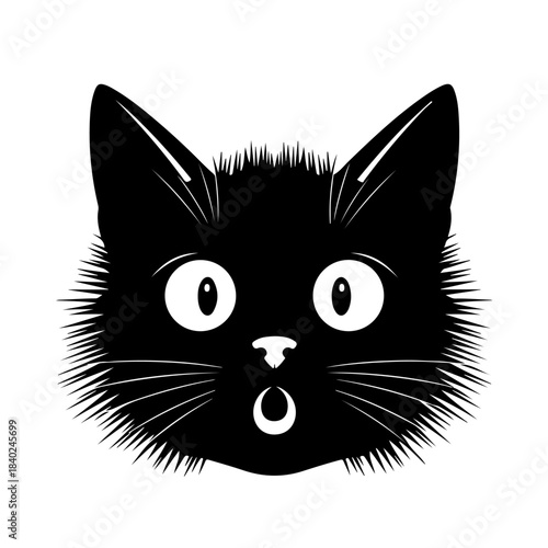 A surprised black cat with wide eyes and an open mouth, rendered in a cartoonish style.