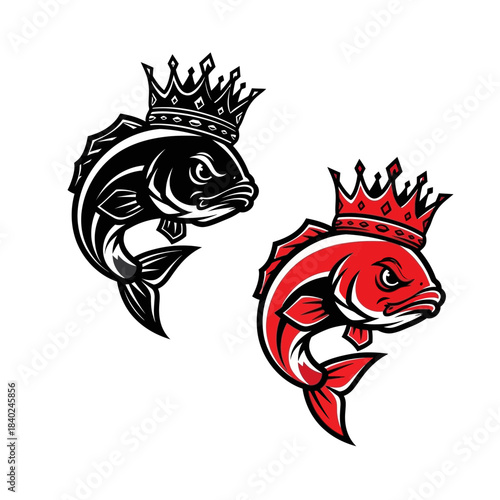 King Fish Logo Icon – Crowned Fish Emblem for Fishing, Seafood & Mascot Design