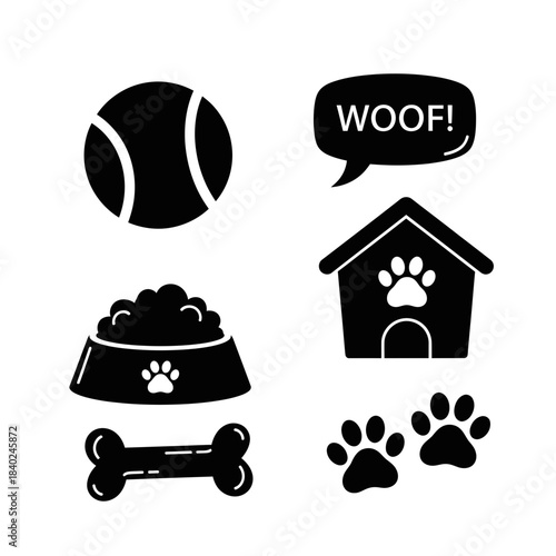 Dog Pet Icons Set – Puppy Care Symbols for Food, Home, Toys & Paw Design
