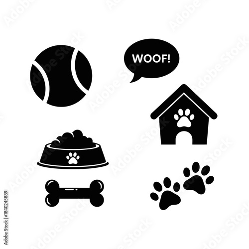 Dog Pet Icons Set – Puppy Care Symbols for Food, Home, Toys & Paw Design