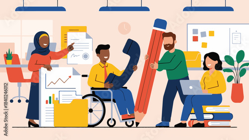 Diverse Business Team Collaborating in an Inclusive Office Environment