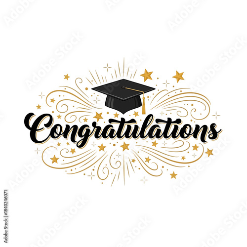 “Congratulations Graduation Typography – Graduate Cap Celebration Vector Design”
