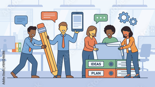 Diverse business team collaborating on strategy, ideas, and planning