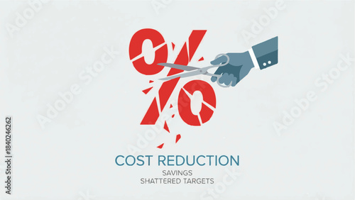 Cost Reduction and Savings Concept with Scissors Cutting Percentage Symbol