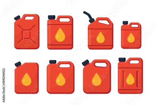 Fuel canisters and containers set, flat vector illustration, gasoline, oil