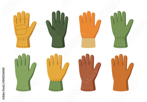 Garden gloves set, hand protection, flat vector illustration of work gloves
