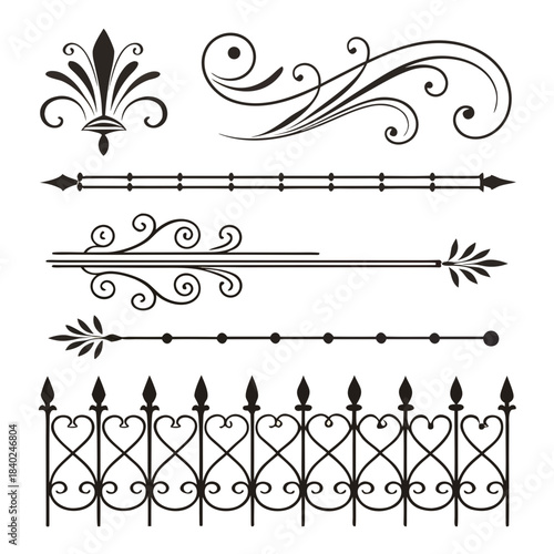 Cute Hand drawn big vintage flower ornament text dividers, arrows, flourishes and laurel vector design elements set for decoration