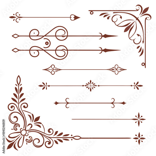 Cute Hand drawn big vintage flower ornament text dividers, arrows, flourishes and laurel vector design elements set for decoration
