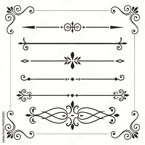 Cute Hand drawn big vintage flower ornament text dividers, arrows, flourishes and laurel vector design elements set for decoration