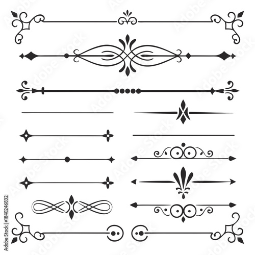 Cute Hand drawn big vintage flower ornament text dividers, arrows, flourishes and laurel vector design elements set for decoration