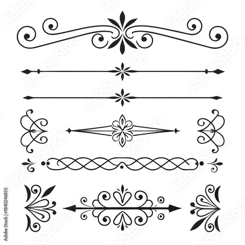 Cute Hand drawn big vintage flower ornament text dividers, arrows, flourishes and laurel vector design elements set for decoration