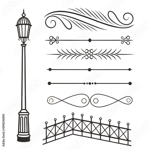 Cute Hand drawn big vintage flower ornament text dividers, arrows, flourishes and laurel vector design elements set for decoration