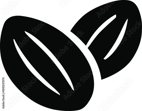 This bold graphic features two stylized coffee beans, designed in a sleek and modern black silhouette. The simplicity and elegance of the design capture the essence of coffee, making it suitable for u