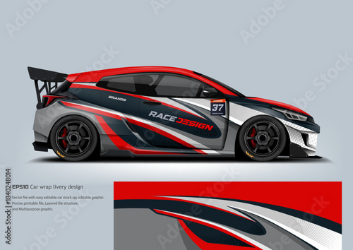 simple elegant red striping   Racing Car Wrap Livery Design – Sport Car Side View Vector