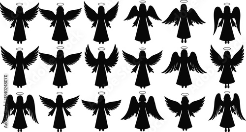 Here is a title and a comprehensive list of keywords, optimized for Adobe Stock and SEO, based on the angel silhouette image you provided.