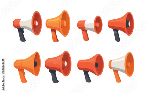 Megaphone collection, flat vector illustration, loudspeaker, communication tools