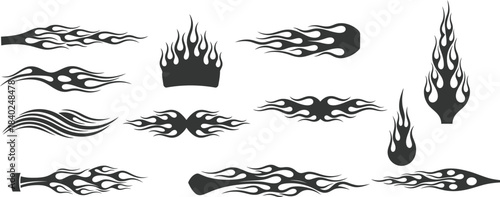 Assortment of flame and fire graphic design elements on white Keywords: flame, fire, hot, burn, heat, energy