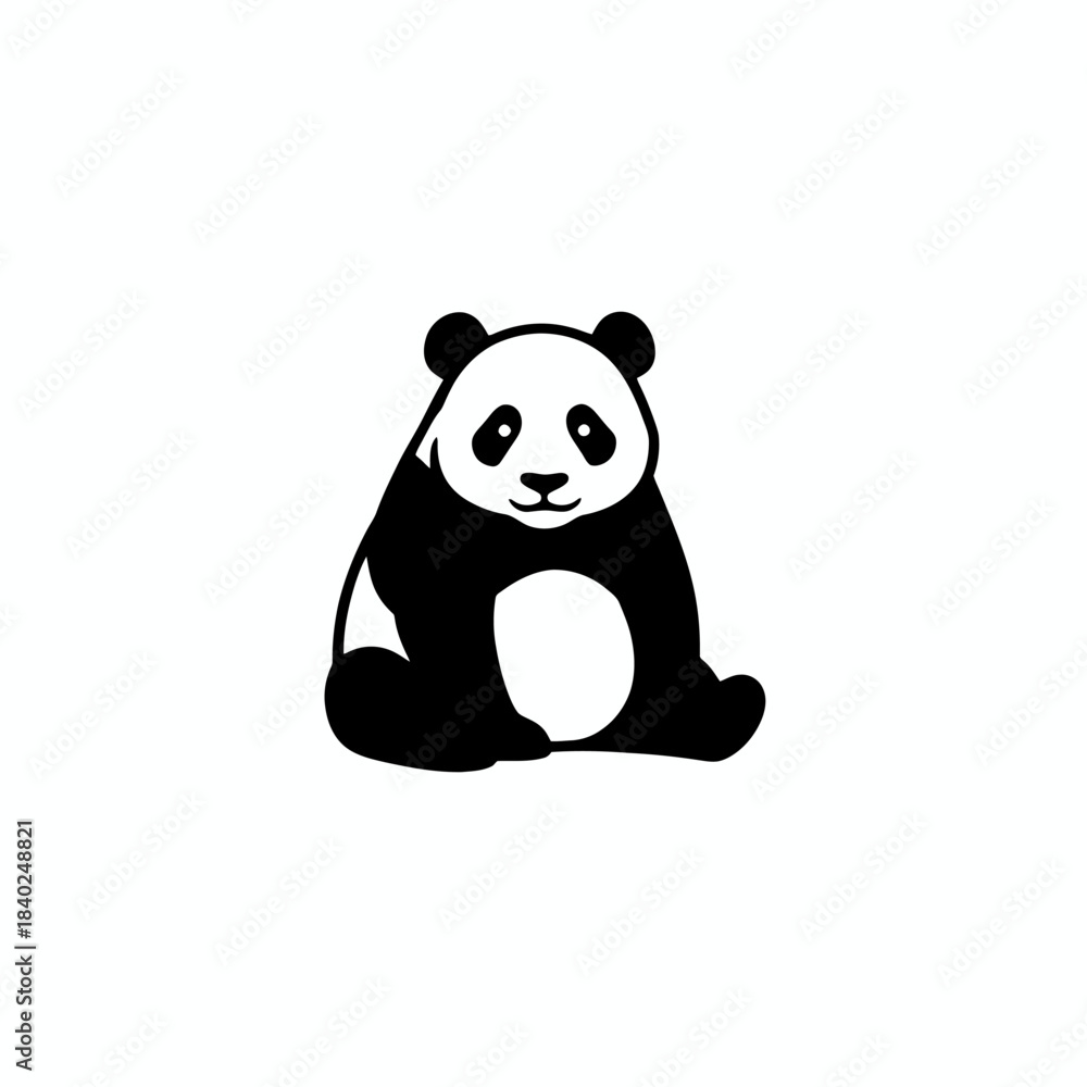 Fototapeta premium A simple, stylized illustration of a sitting panda bear in black and white.