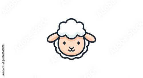 A cute and friendly cartoon sheep head with fluffy white wool and a warm, welcoming expression, centered on a bright white background.
