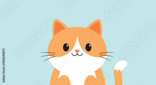 Cute orange and white cartoon cat with a friendly smile peeking into the frame against a light blue background.