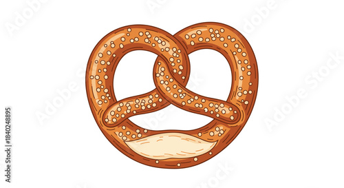 A delicious, traditional Bavarian-style soft pretzel, perfectly baked to a golden brown and sprinkled with coarse salt, on a white background.