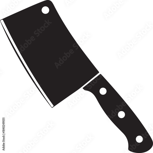 Black silhouette of a cleaver knife with white rivets on white background kitchen cooking