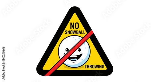 Prohibition Sign Warns Against Snowball Throwing With Smiling Winter Mascot