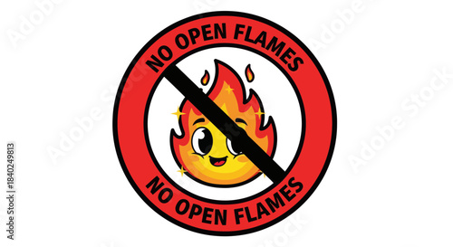 Prohibition Symbol Depicting A Cartoon Fire: Safety Sign Featuring Flames And Restriction