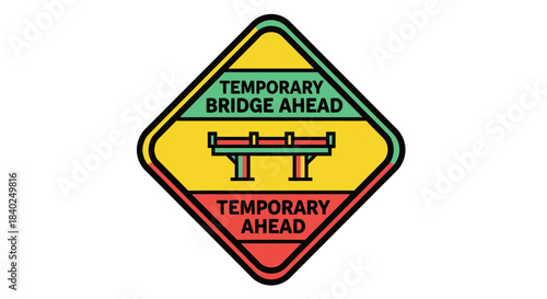 Road Sign Indicating Temporary Bridge Ahead For Traffic Safety And Awareness