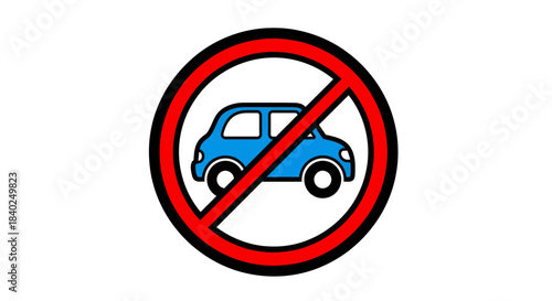 Prohibition Symbol Depicting A Car Indicates No Vehicle Traffic Allowed In Designated Area