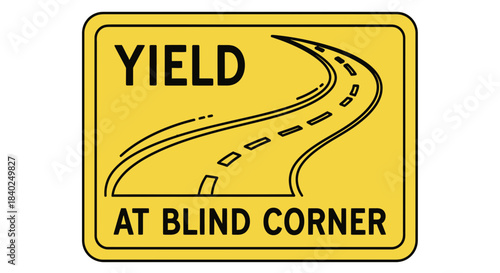 Road Sign Indicating Yield Requirement Approaching a Dangerous Blind Corner Ahead