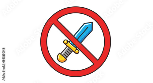 Prohibition Symbol Depicting A Stop Sign And A Sword, Forbidden From Usage At All Times, Now