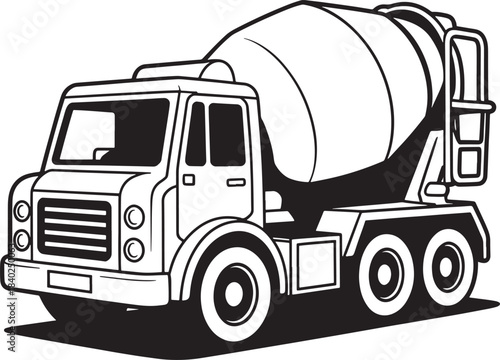 cement mixer truck ready for construction projects line art