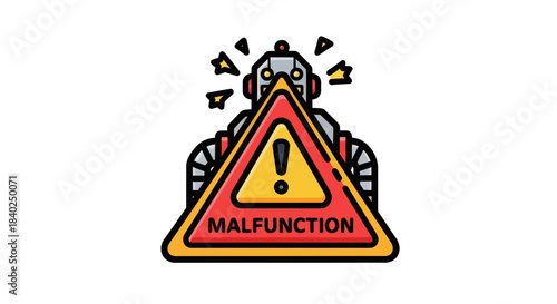 Robot Malfunction Notification With Red Warning Sign for Technology and IT Issues