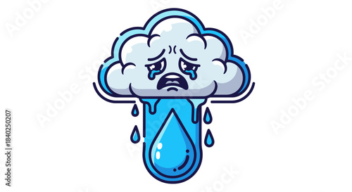 Sad Cloud Illustration With Tears And Raindrop Representing Emotional Display Of Sorrow