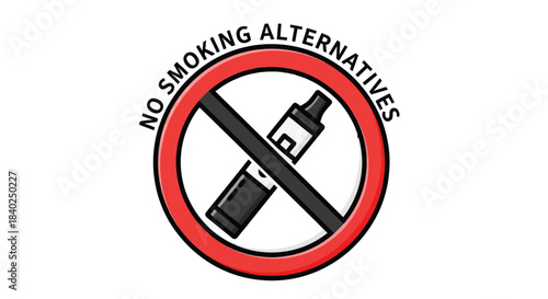 Prohibition Symbol Displayed With E-Cigarette, Illustrating Tobacco-Free Messaging