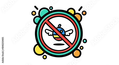 Prohibition Symbol Icon Depicting a Winged Creature Inside a Vibrant Circle Emblem Design