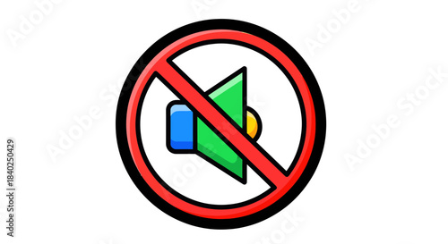 Prohibition Symbol Icon Of Muted Audio Notification In Clear And Colorful Illustration