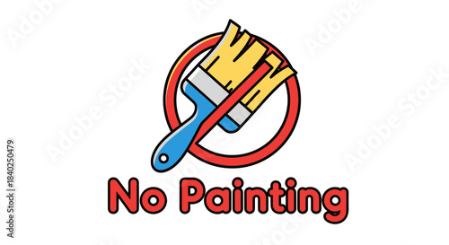 Prohibition Symbol: No Painting, Decorative Art Style, Vector Illustration, Isolated on White