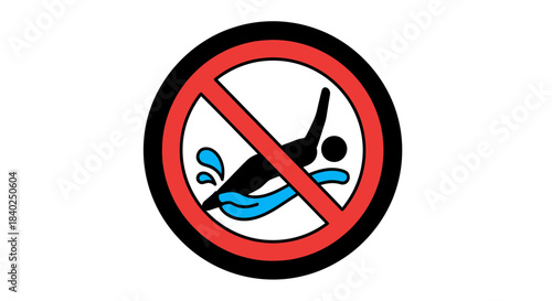 Prohibition Symbol: Swimming Ban.  Restriction of Water Activities.  Safety Icon.