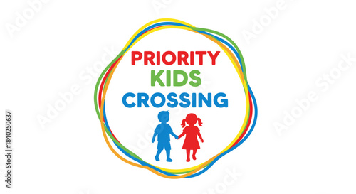 Protecting Children: Priority Kids Crossing Sign with a Vibrant Colorful Design