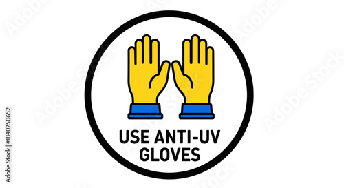 Protection From Sun Radiation Warning Symbol, Use Anti-UV Gloves, Safety First Practice