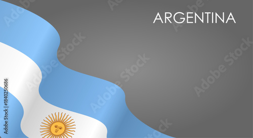 Argentinian flag waving on gray background. Vector illustration.