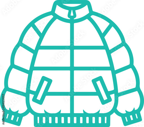 Teal outline icon of a puffer jacket on a white background down jacket winter coat