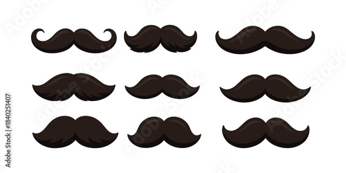 Mustache collection, flat vector illustration, facial hair, retro style