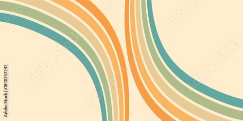 Abstract background of rainbow groovy Wavy Line design in 1970s Hippie Retro style. Vector pattern ready to use for cloth, textile, wrap and other.