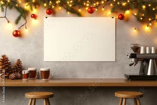 Christmas Poster Mockup at Café Barista Station