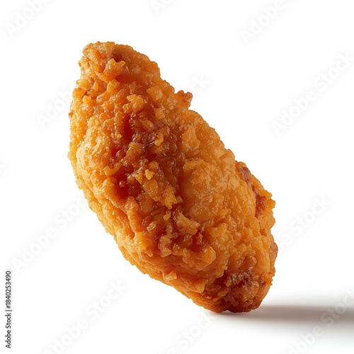 Crispy fried chicken piece with golden crunchy coating, isolated on clean white background.
