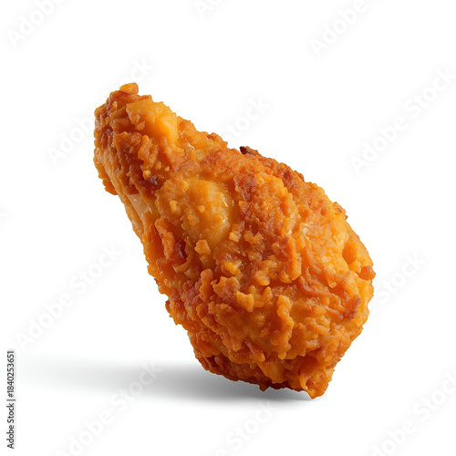 Crispy fried chicken piece with golden crunchy coating, isolated on clean white background.